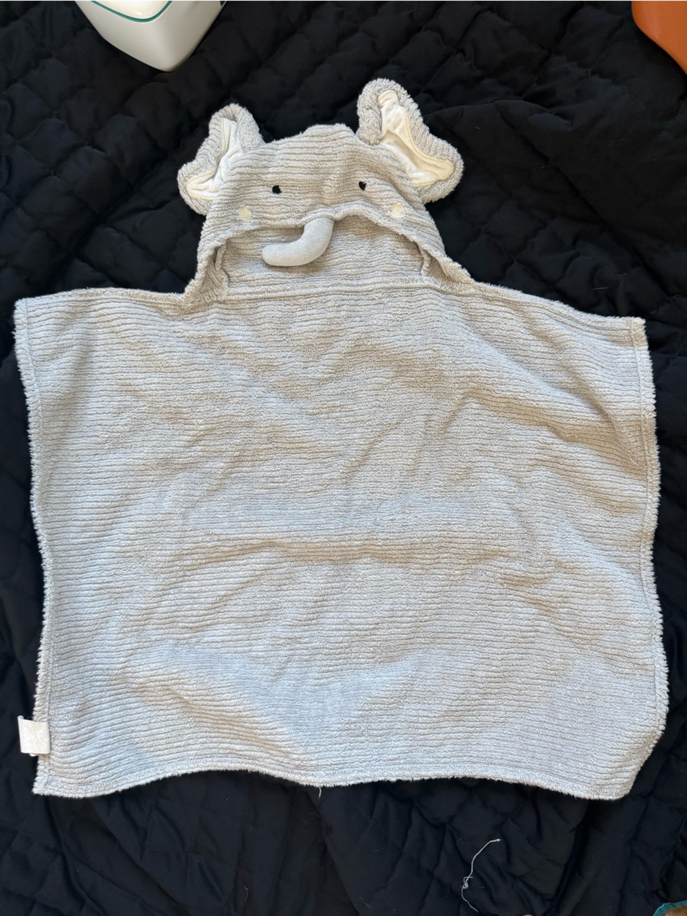Crate & Barrel Elephant Baby Hooded Towel Organic Cotton Gray